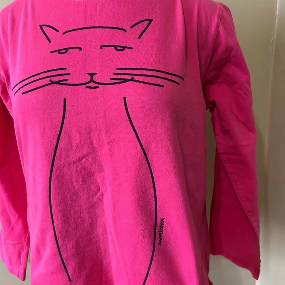 Marüshca Hand Painted Cat Long Sleeve T Shirt Sz Large - Picture 2 of 8
